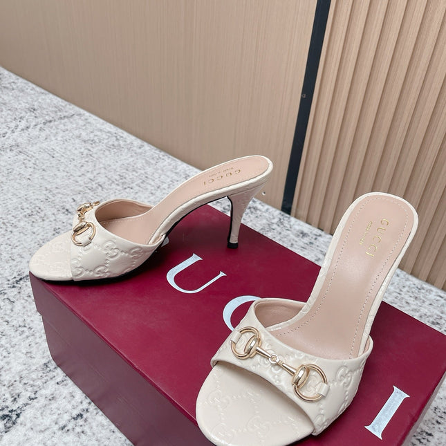 GUCCI 26S HIGH-HEEL SANDALS 85 MM IN CREAM WHITE CALFSKIN