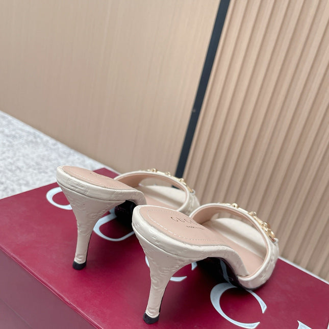 GUCCI 26S HIGH-HEEL SANDALS 85 MM IN CREAM WHITE CALFSKIN