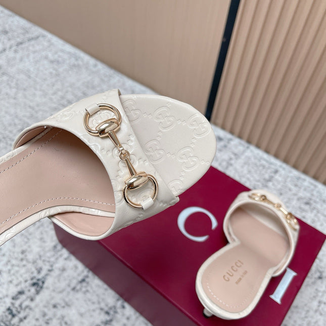 GUCCI 26S HIGH-HEEL SANDALS 85 MM IN CREAM WHITE CALFSKIN