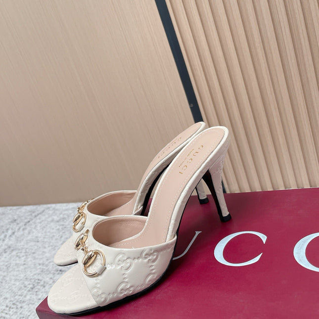 GUCCI 26S HIGH-HEEL SANDALS 85 MM IN CREAM WHITE CALFSKIN