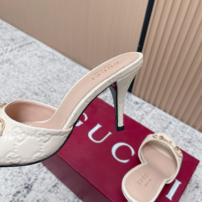 GUCCI 26S HIGH-HEEL SANDALS 85 MM IN CREAM WHITE CALFSKIN