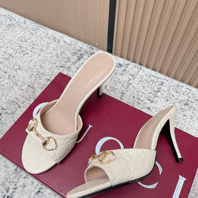 GUCCI 26S HIGH-HEEL SANDALS 85 MM IN CREAM WHITE CALFSKIN