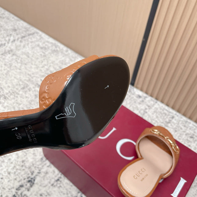 GUCCI 26S HIGH-HEEL SANDALS 85 MM IN LIGHT BROWN CALFSKIN