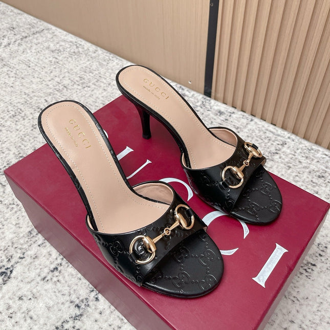 GUCCI 26S HIGH-HEEL SANDALS 85 MM IN BLACK CALFSKIN