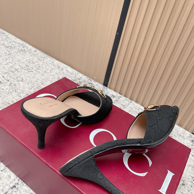 GUCCI 26S HIGH-HEEL SANDALS 85 MM IN BLACK CANVAS