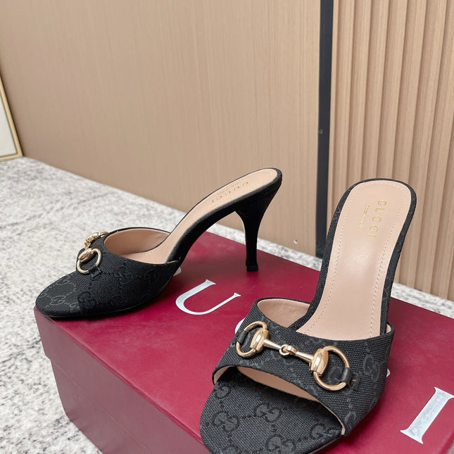 GUCCI 26S HIGH-HEEL SANDALS 85 MM IN BLACK CANVAS