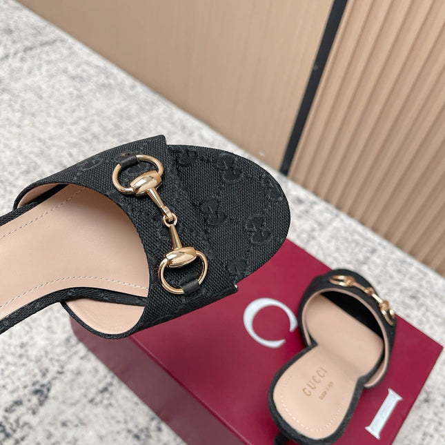 GUCCI 26S HIGH-HEEL SANDALS 85 MM IN BLACK CANVAS