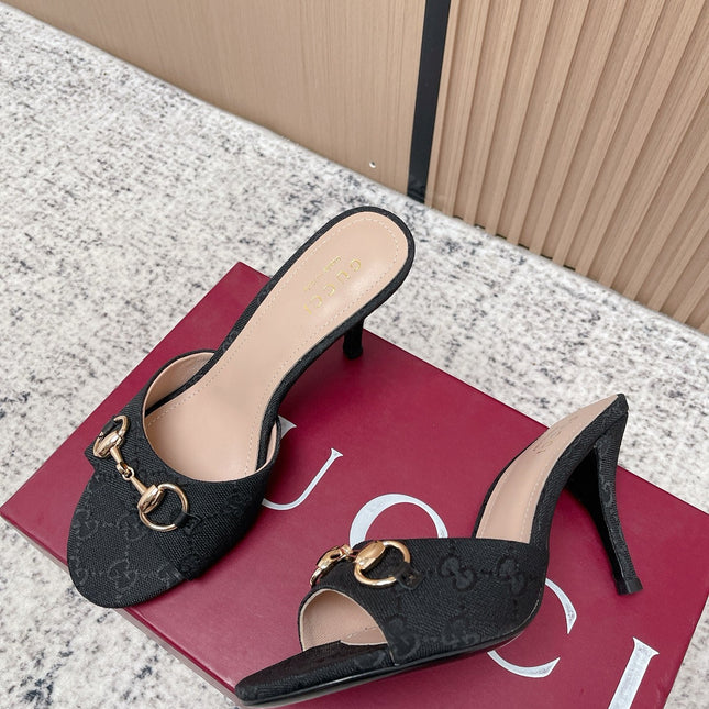 GUCCI 26S HIGH-HEEL SANDALS 85 MM IN BLACK CANVAS