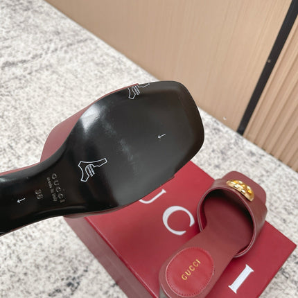 GUCCI 26S GG LOGO HIGH-HEEL MULES IN DARK RED CALFSKIN
