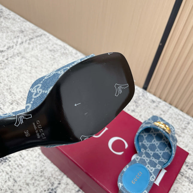 GUCCI 26S HIGH HEELS IN BLUE DENIM WITH GOLD HARDWARE