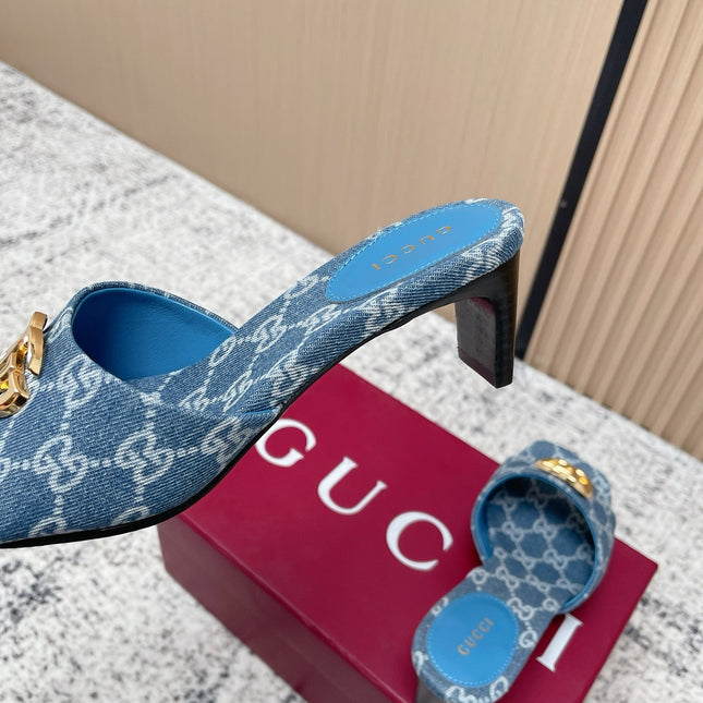GUCCI 26S HIGH HEELS IN BLUE DENIM WITH GOLD HARDWARE