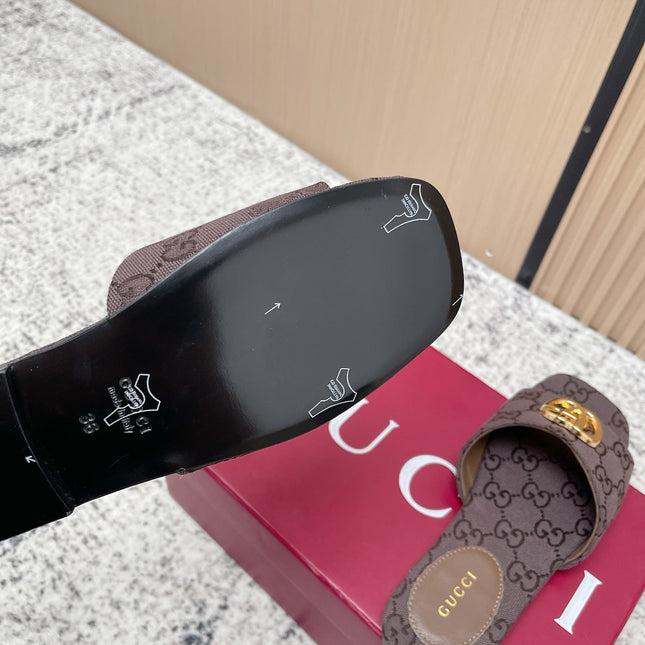 GUCCI 26S SLIDE SANDAL IN DARK BROWN CANVAS
