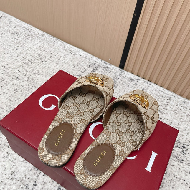 GUCCI 26S SLIDE SANDAL IN BEIGE CANVAS