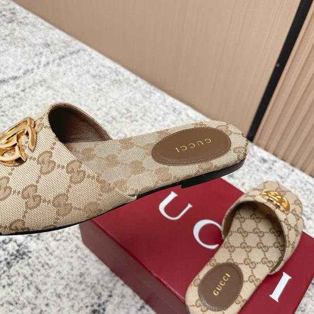 GUCCI 26S SLIDE SANDAL IN BEIGE CANVAS