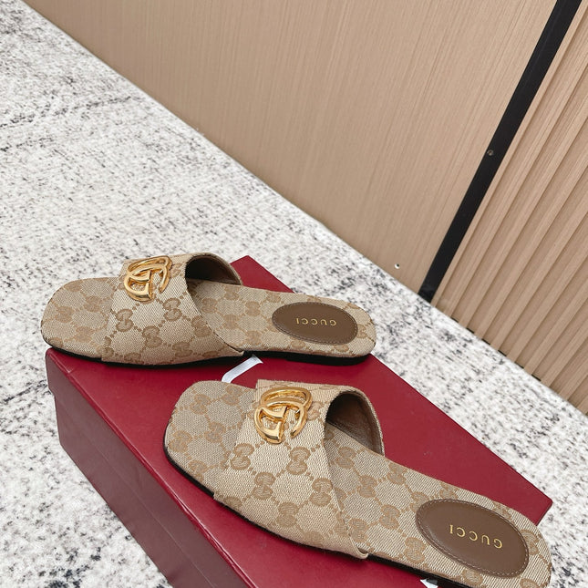 GUCCI 26S SLIDE SANDAL IN BEIGE CANVAS