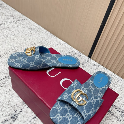 GUCCI 26S SLIDE SANDAL IN BLUE DENIM