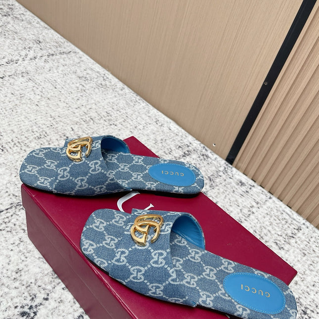 GUCCI 26S SLIDE SANDAL IN BLUE DENIM