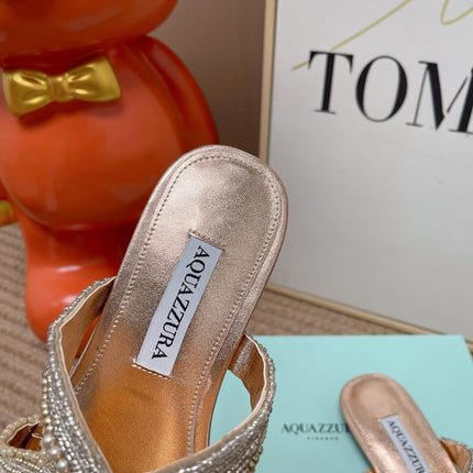AQUAZZURA 26S STARFISH BEADED THONG SANDALS IN ROSE GOLD LAMBSKIN