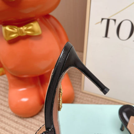 AQUAZZURA 26S GATSBY MULES 105 MM IN BLACK SEQUINED