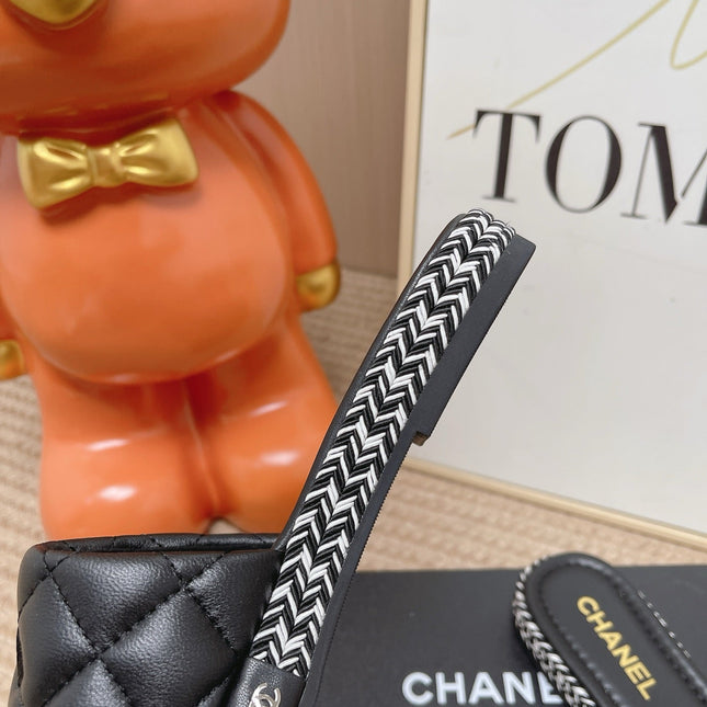 CHANEL 26S WEDGE SANDALS IN BLACK LAMBSKIN
