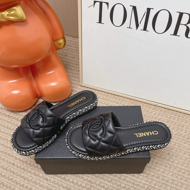 CHANEL 26S WEDGE SANDALS IN BLACK LAMBSKIN