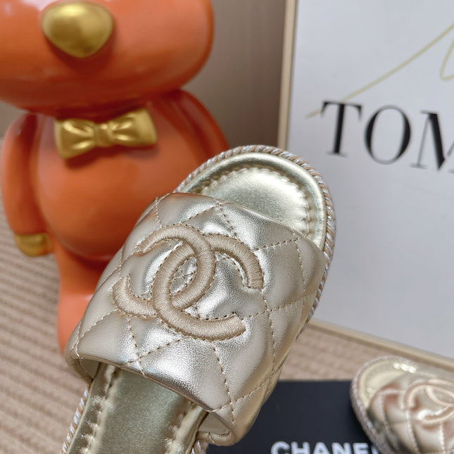 CHANEL 26S WEDGE SANDALS IN GOLD LAMBSKIN