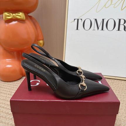 GUCCI 26S SLINGBACK HEELS 105 MM IN BLACK LAMBSKIN