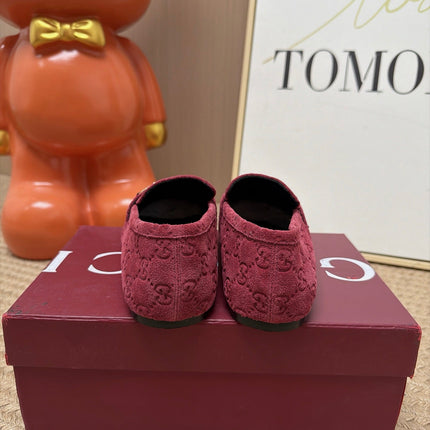 GUCCI 26S LOAFERS IN DARK RED GG EMBOSSED SUEDE