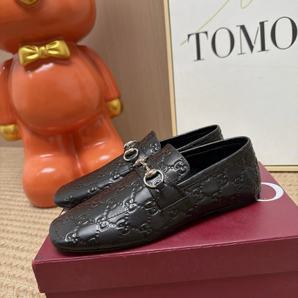 GUCCI 26S LOAFERS IN BLACK GG EMBOSSED LAMBSKIN