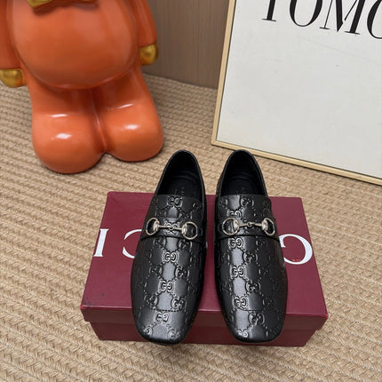 GUCCI 26S LOAFERS IN BLACK GG EMBOSSED LAMBSKIN