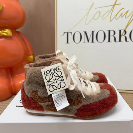 LOEWE 26S LACE UP SNEAKERS IN MULTICOLOR SHEARLING