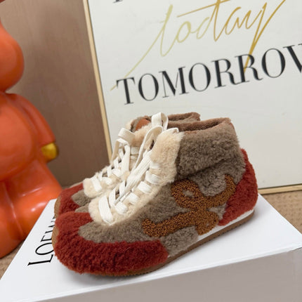LOEWE 26S LACE UP SNEAKERS IN MULTICOLOR SHEARLING