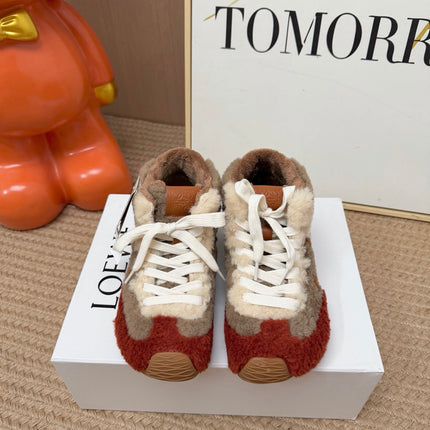 LOEWE 26S LACE UP SNEAKERS IN MULTICOLOR SHEARLING