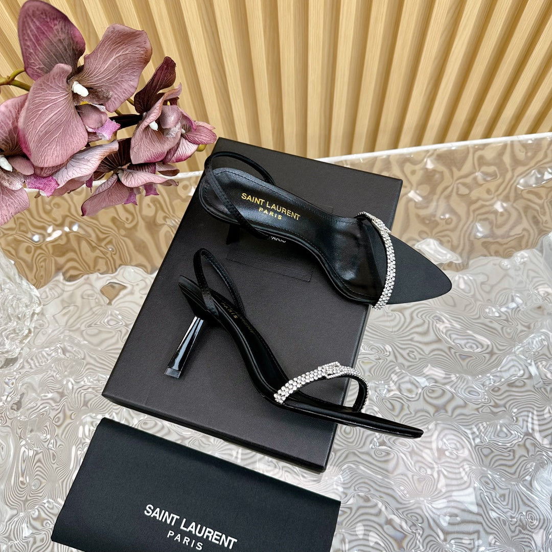 RENDEZ-VOUS SANDALS 70 IN SATIN CREPE BLACK LEATHER