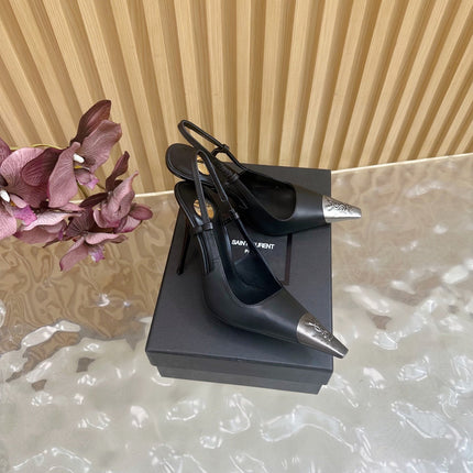 YSL 25S HIGH-HEEL SLINGBACKS 105 MM IN BLACK LAMBSKIN AND SILVER HARDWARE