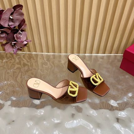 VALENTINO 25S HIGH-HEEL MULES 60 MM IN BROWN VELVET AND CALFSKIN WITH GOLD HARDWARE