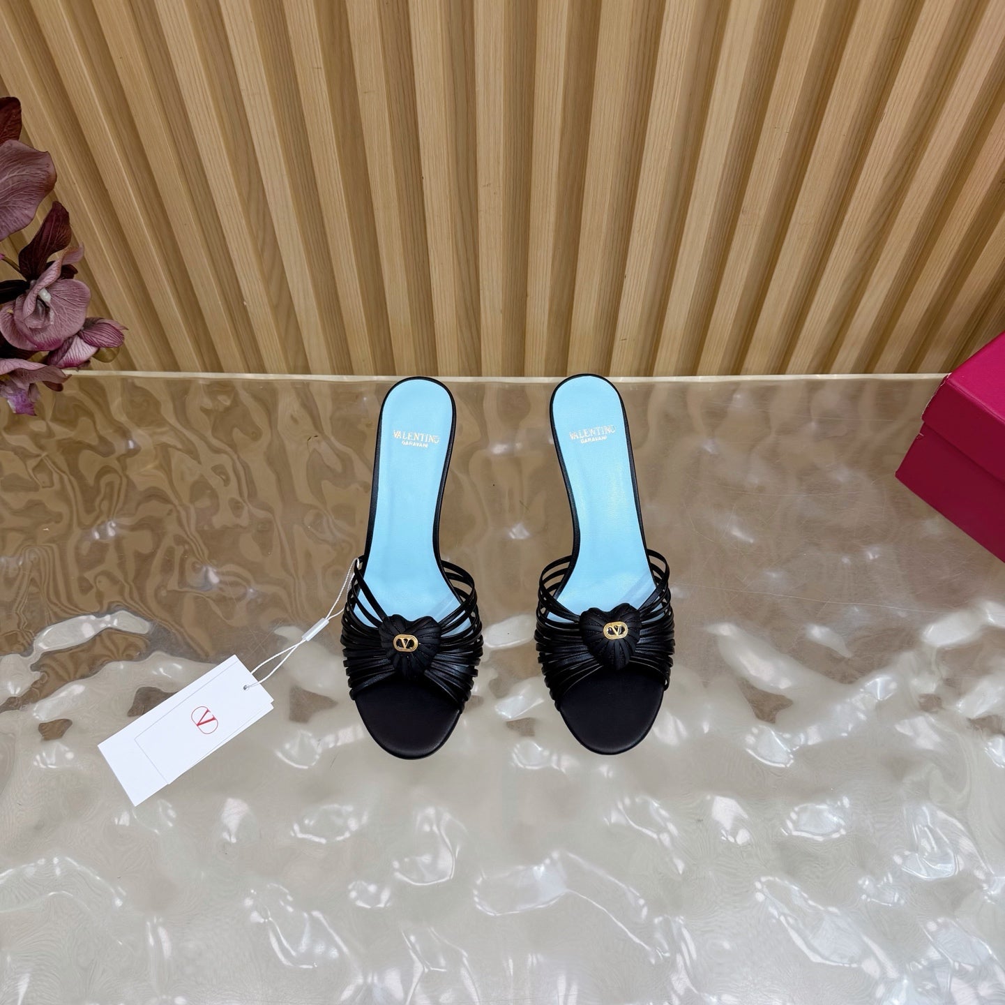 VALENTINO 25S HIGH HEELS WITH THIN STRAPS 80 MM IN BLACK LAMBSKIN