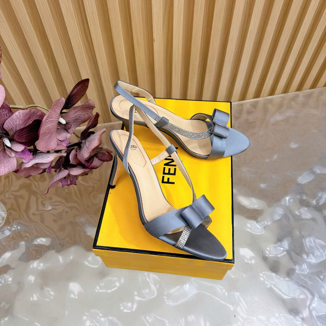 FENDI 26S HIGH-HEELED SANDALS 90 MM IN SOFT CORNFLOWER BLUE SATIN
