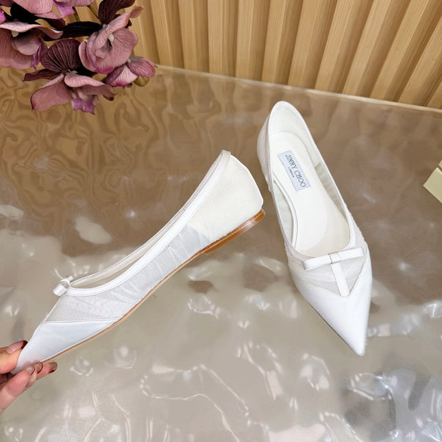 JIMMY CHOO 26S FLATS IN WHITE MESH AND SATIN