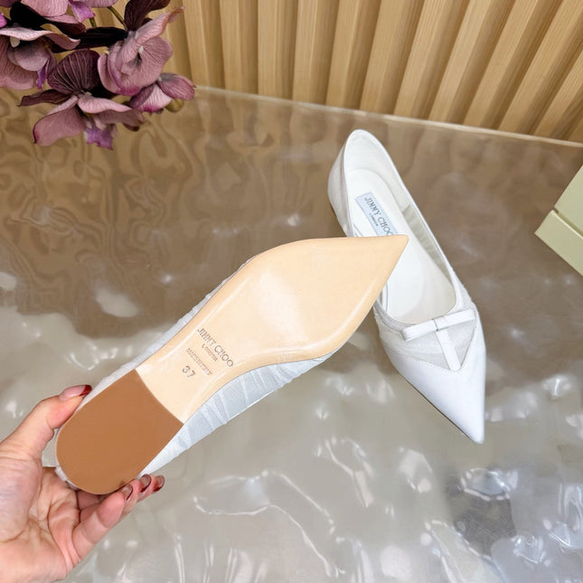 JIMMY CHOO 26S FLATS IN WHITE MESH AND SATIN