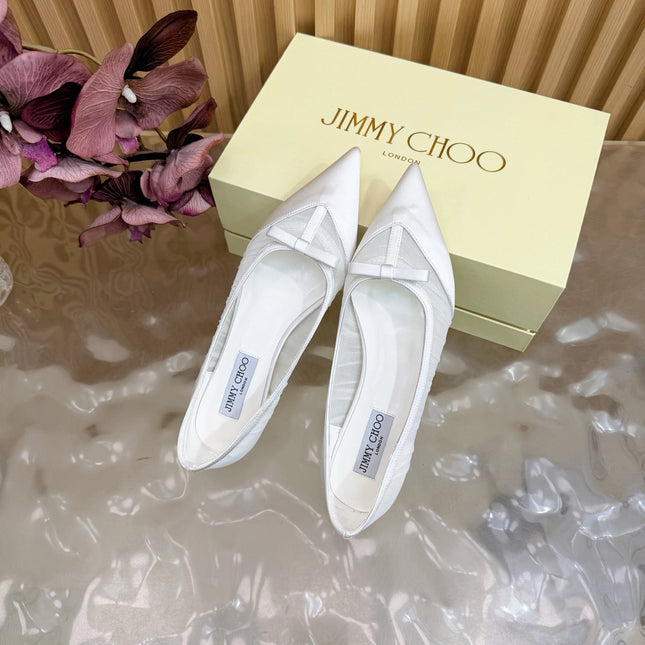 JIMMY CHOO 26S FLATS IN WHITE MESH AND SATIN