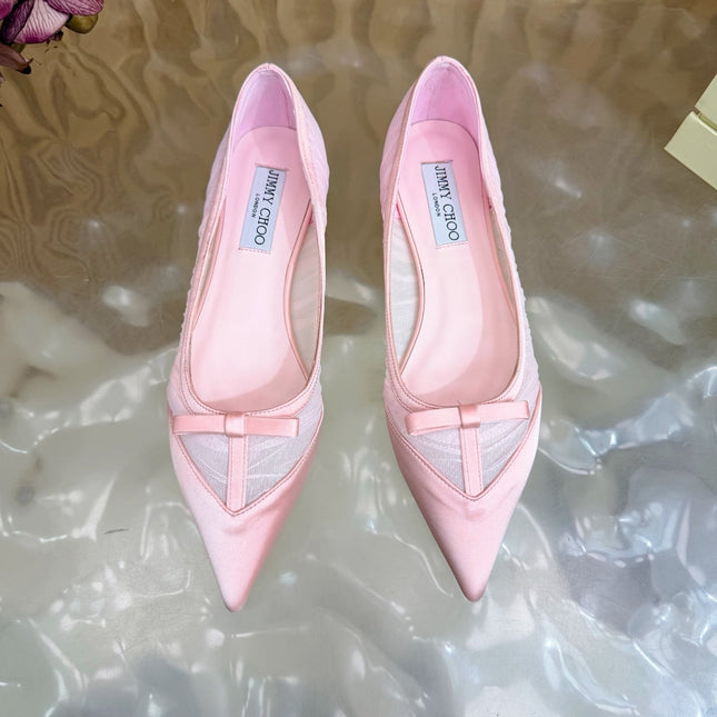 JIMMY CHOO 26S FLATS IN LIGHT PINK MESH AND SATIN