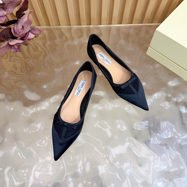 JIMMY CHOO 26S FLATS IN BLACK MESH AND SATIN