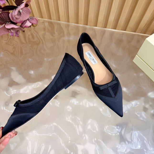 JIMMY CHOO 26S FLATS IN BLACK MESH AND SATIN