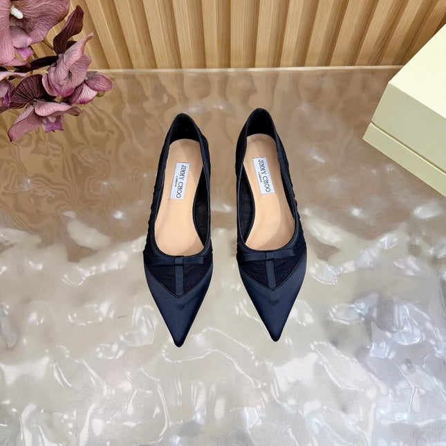 JIMMY CHOO 26S FLATS IN BLACK MESH AND SATIN
