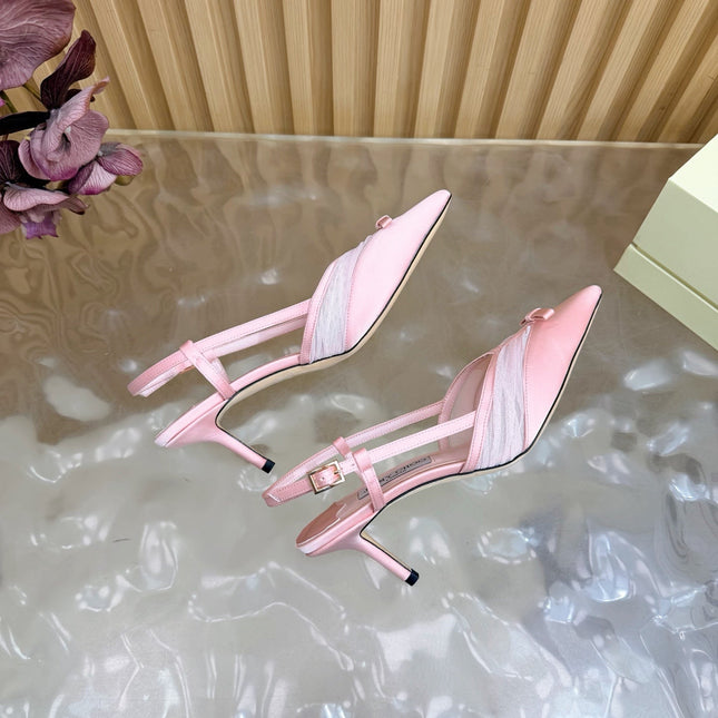 JIMMY CHOO 26S SLINGBACK HEELS 65 MM IN LIGHT PINK MESH AND SATIN