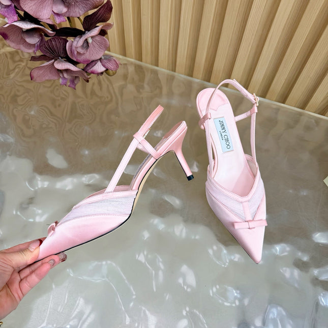 JIMMY CHOO 26S SLINGBACK HEELS 65 MM IN LIGHT PINK MESH AND SATIN