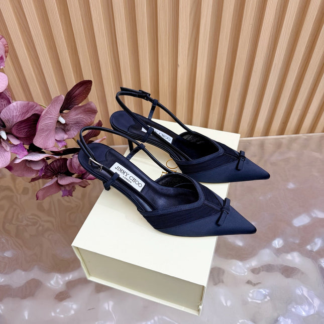 JIMMY CHOO 26S SLINGBACK HEELS 65 MM IN BLACK MESH AND SATIN