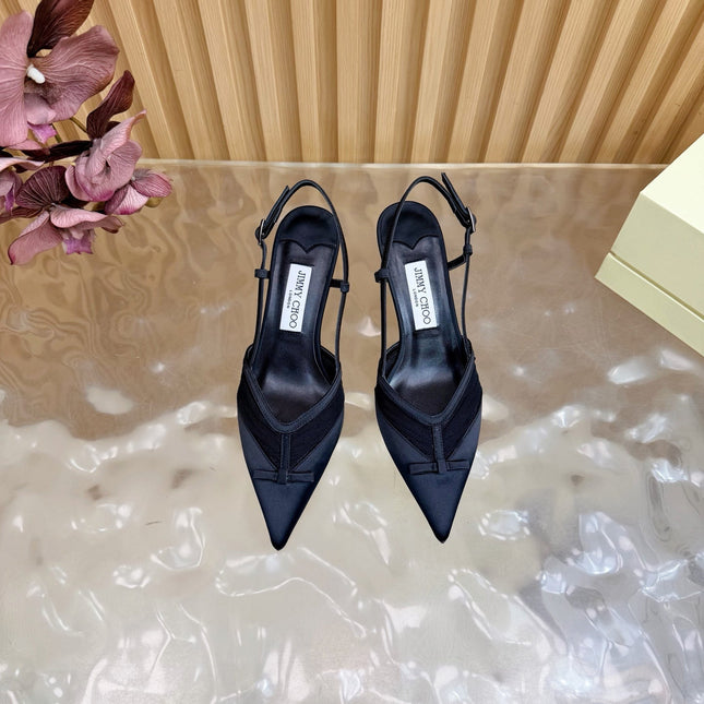 JIMMY CHOO 26S SLINGBACK HEELS 65 MM IN BLACK MESH AND SATIN