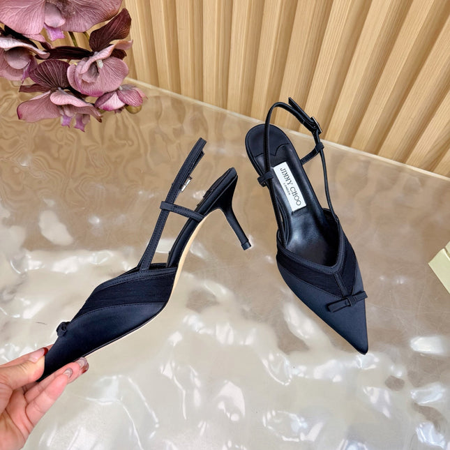 JIMMY CHOO 26S SLINGBACK HEELS 65 MM IN BLACK MESH AND SATIN
